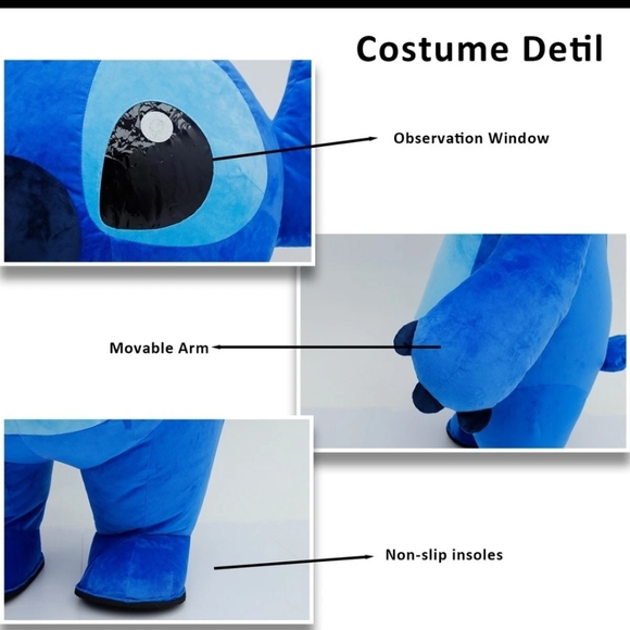 Inflatable Costume Stitch Plush Mascot Halloween Cosplay Funny Party Outfit - Picture 5 of 6